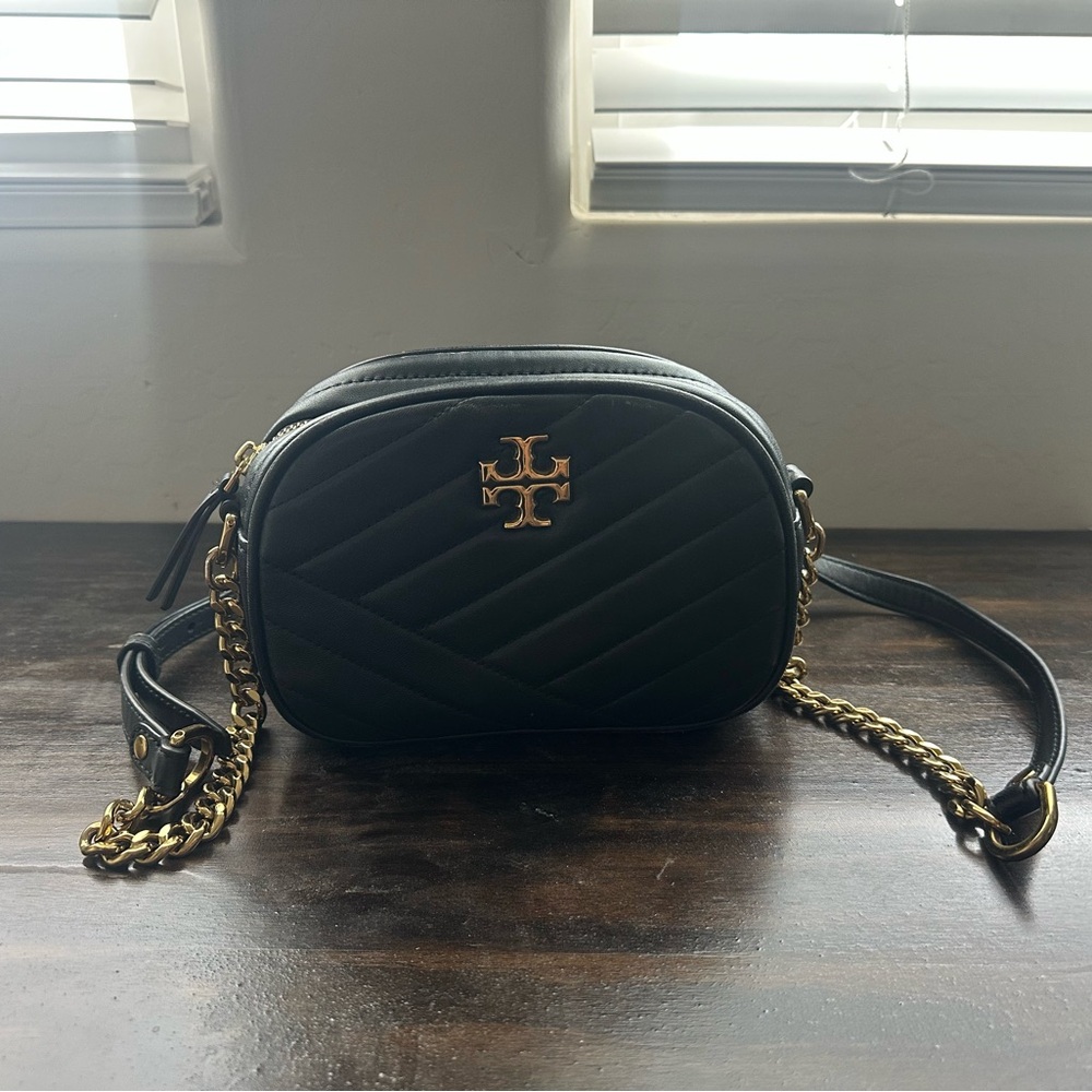 Tory Burch Black and Gold Quilted Crossbody Bag